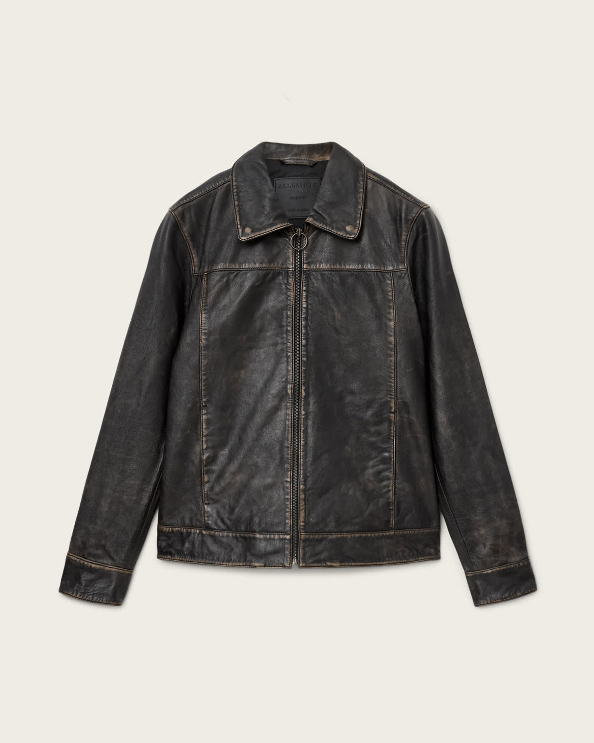 Alkan Zip Up Two Tone Leather Jacket Vintage Black