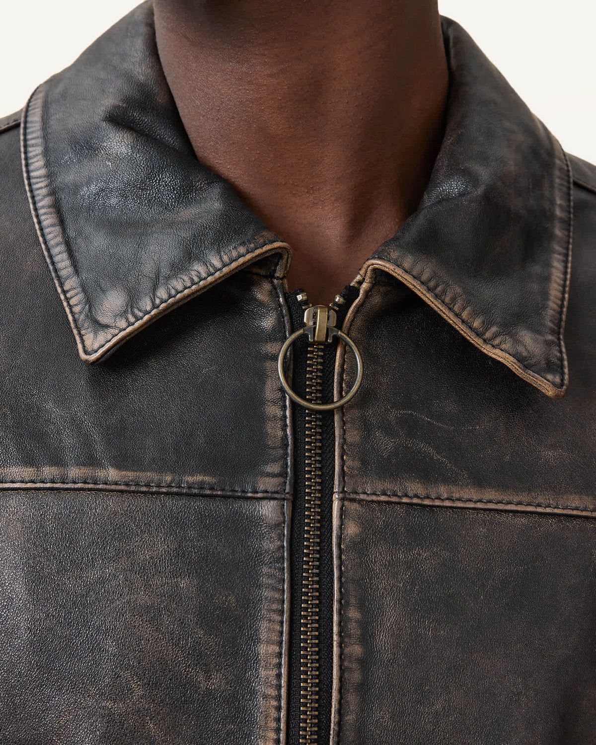 Alkan Zip Up Two Tone Leather Jacket Vintage Black