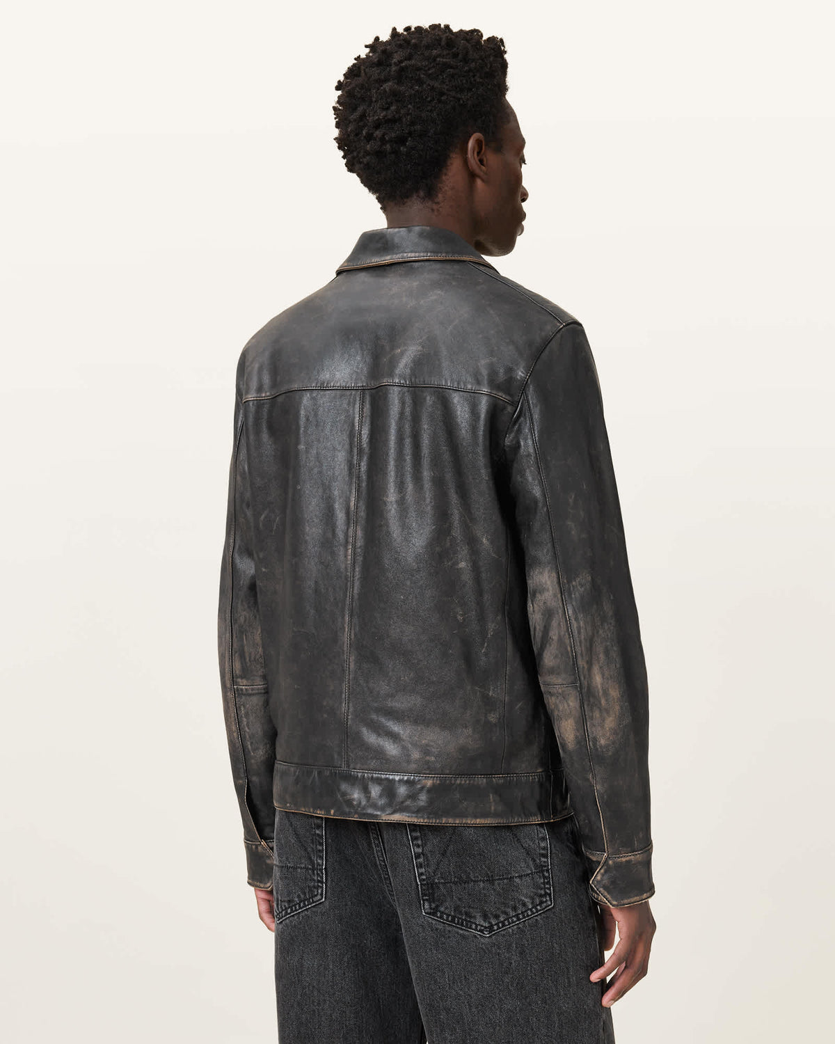 Alkan Zip Up Two Tone Leather Jacket Vintage Black