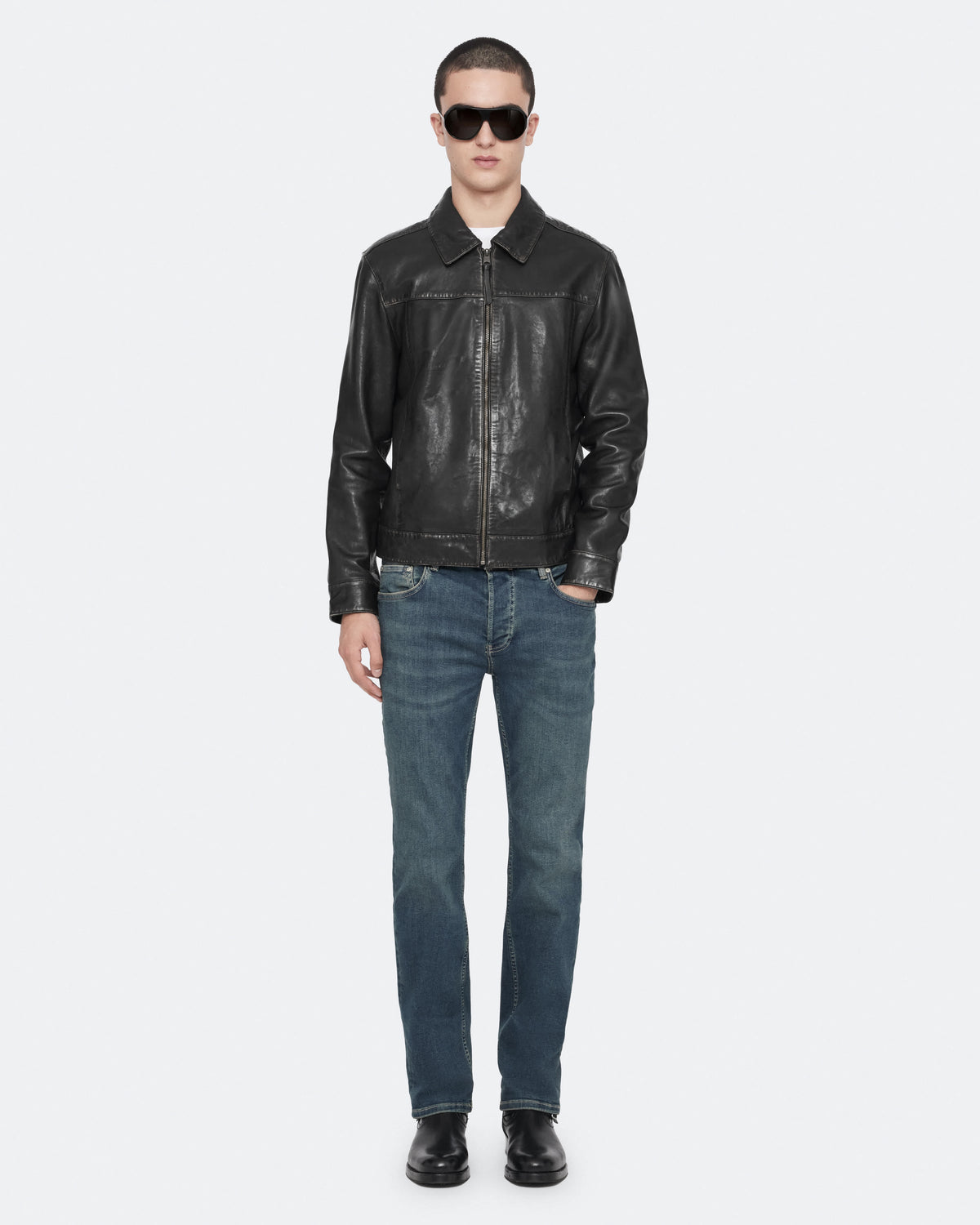 Alkan Zip Up Two Tone Leather Jacket Vintage Black