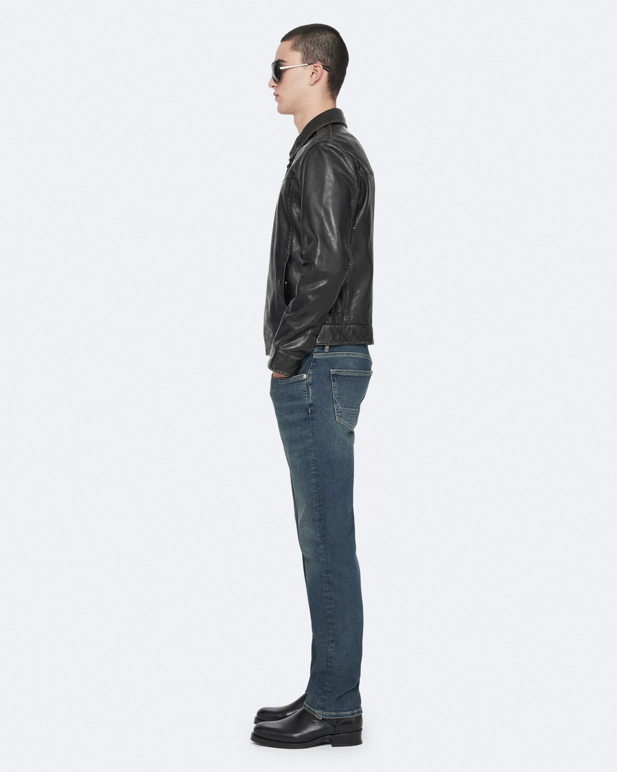 Alkan Zip Up Two Tone Leather Jacket Vintage Black