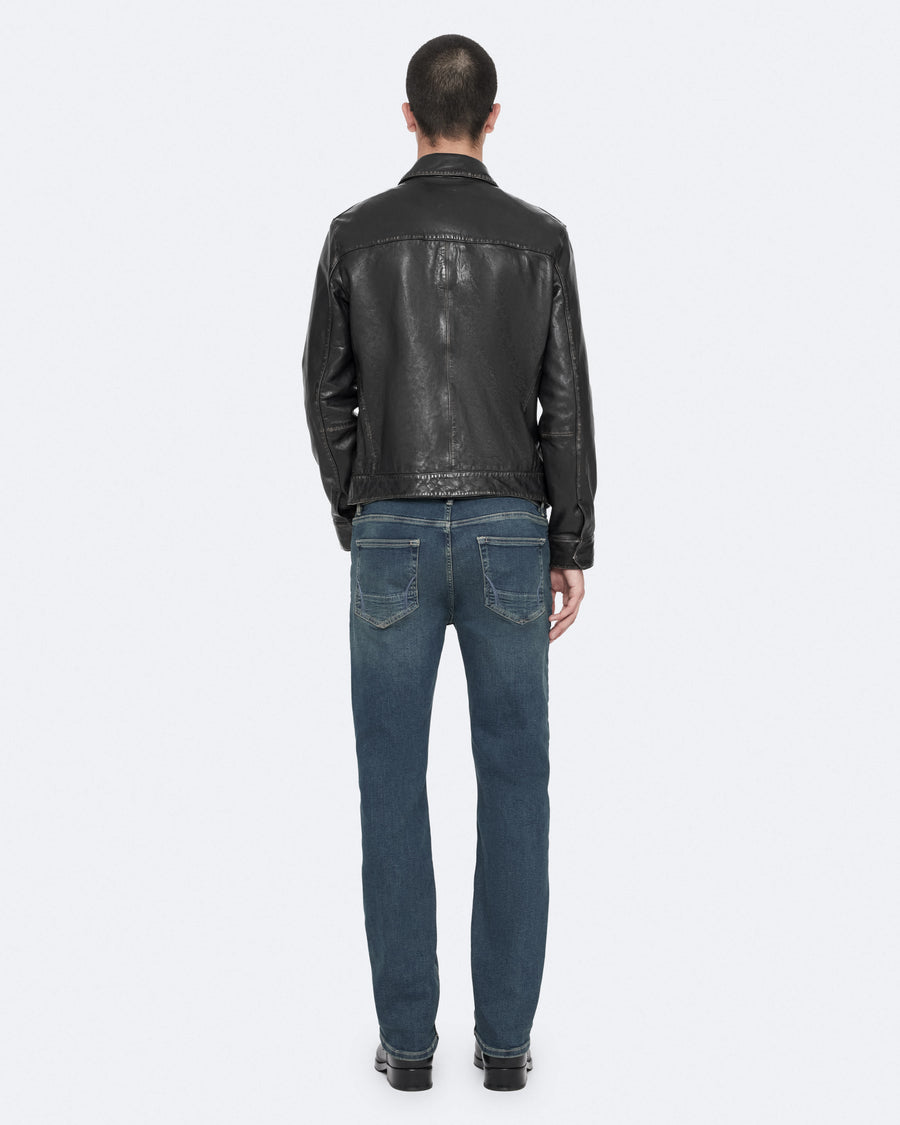 Alkan Zip Up Two Tone Leather Jacket Vintage Black