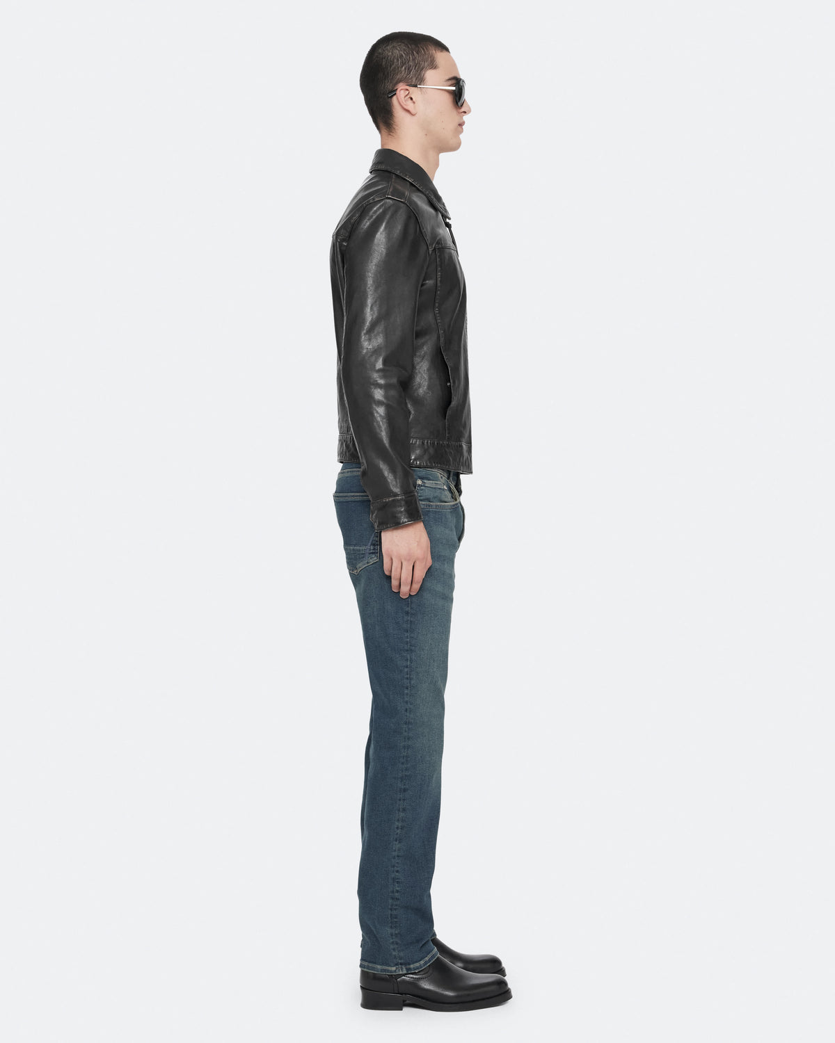 Alkan Zip Up Two Tone Leather Jacket Vintage Black