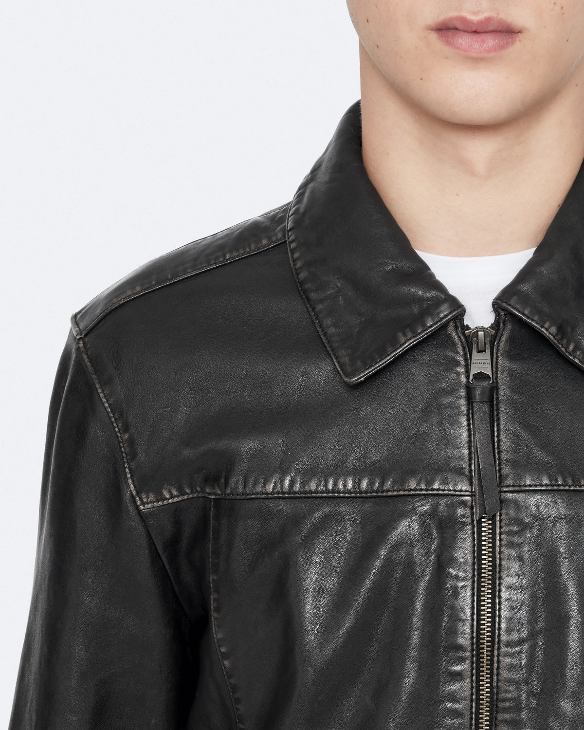 Alkan Zip Up Two Tone Leather Jacket Vintage Black