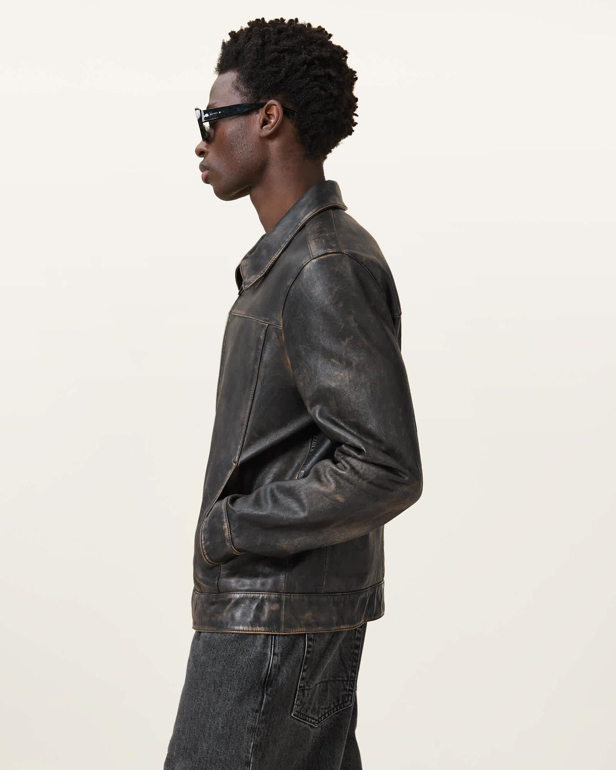 Alkan Zip Up Two Tone Leather Jacket Vintage Black
