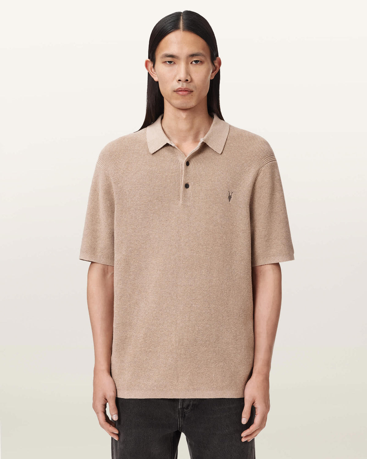 Aspen Waffle Texture Ramskull Polo Shirt MOON GREY