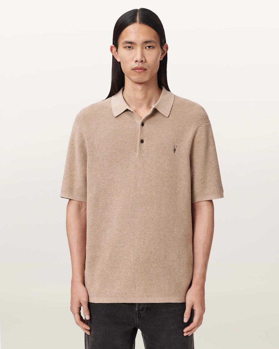 Aspen Waffle Texture Ramskull Polo Shirt MOON GREY