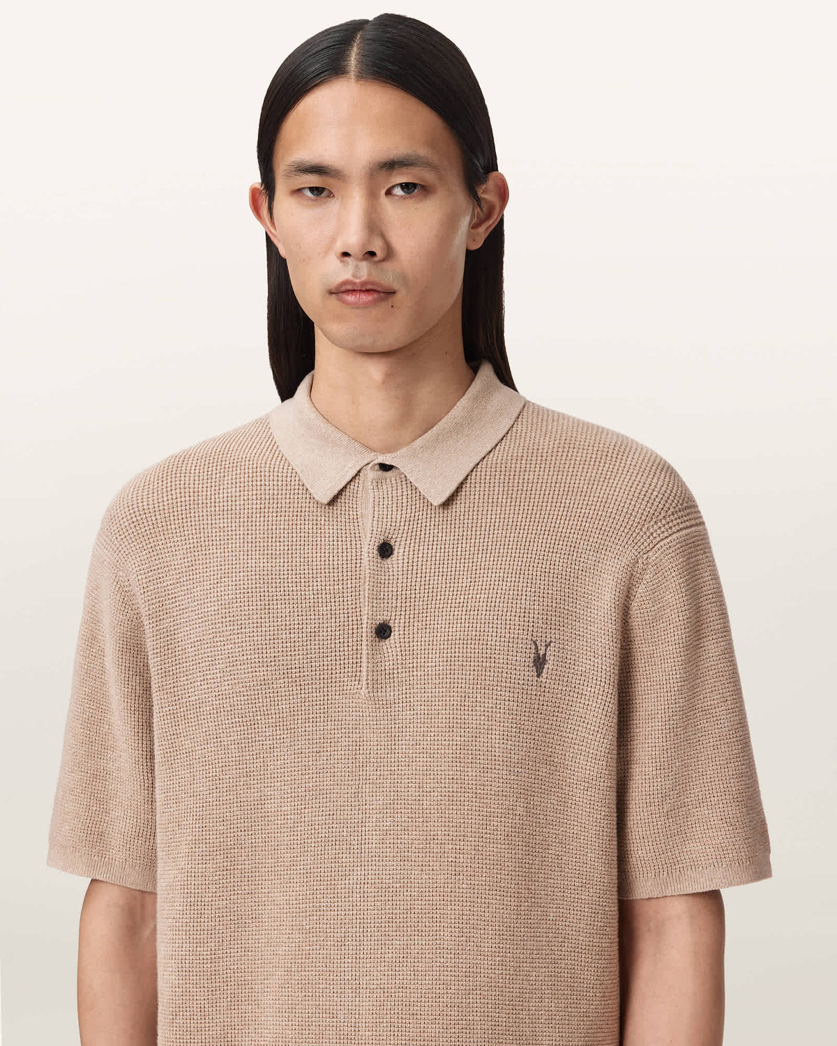 Aspen Waffle Texture Ramskull Polo Shirt MOON GREY