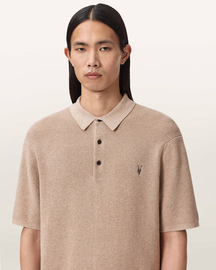 Aspen Waffle Texture Ramskull Polo Shirt MOON GREY
