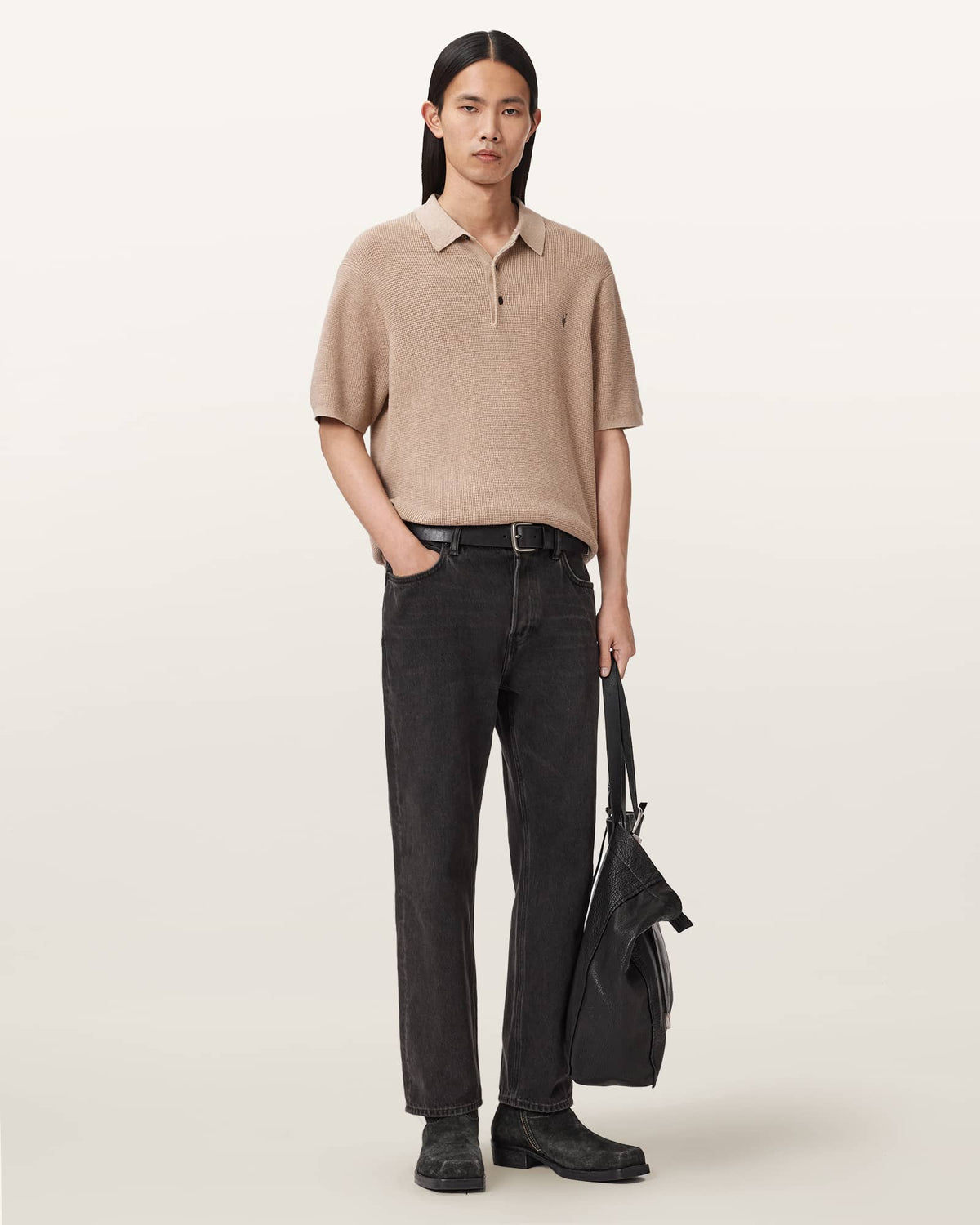 Aspen Waffle Texture Ramskull Polo Shirt MOON GREY