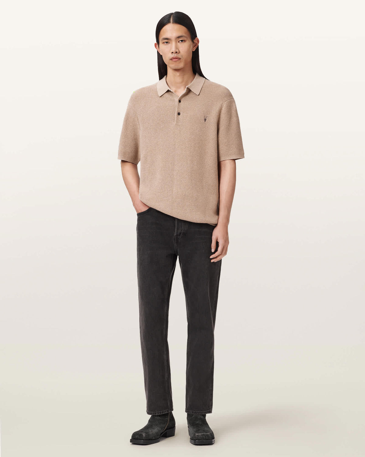 Aspen Waffle Texture Ramskull Polo Shirt MOON GREY
