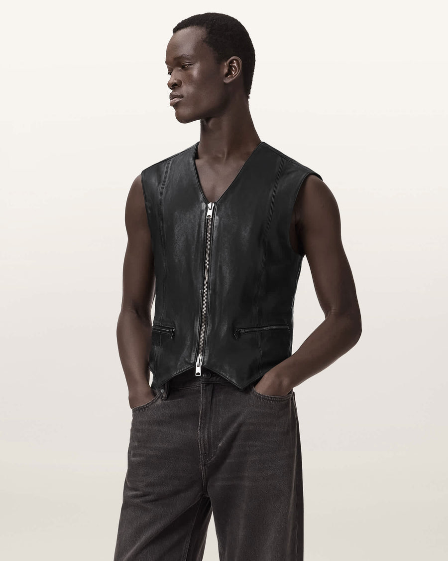 Davies Leather Waistcoat Black