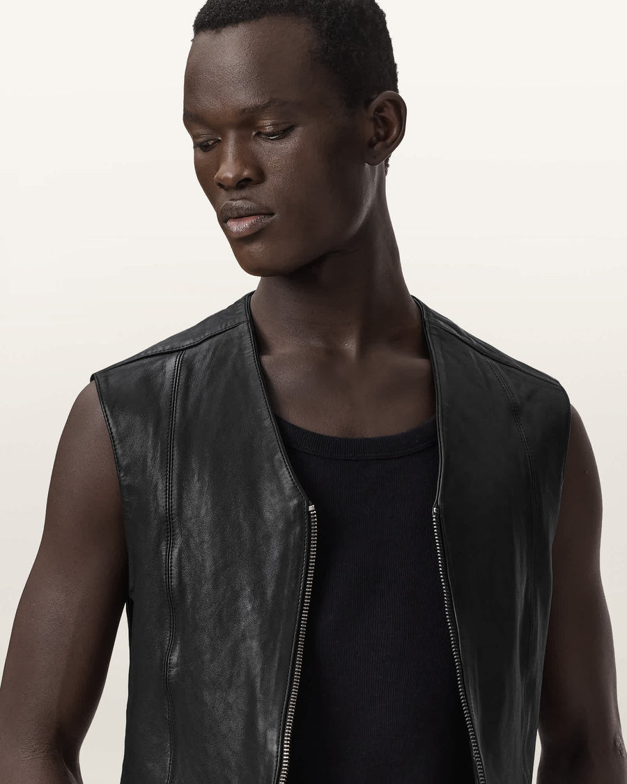 Davies Leather Waistcoat Black