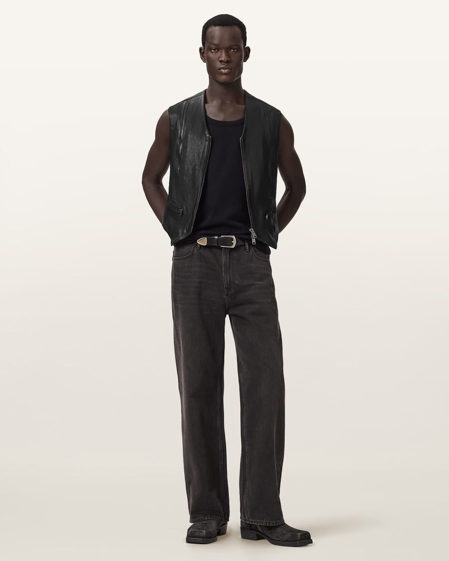 Davies Leather Waistcoat Black