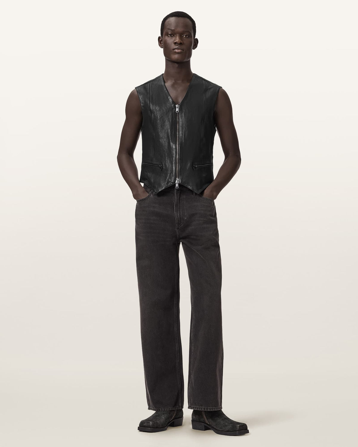 Davies Leather Waistcoat Black