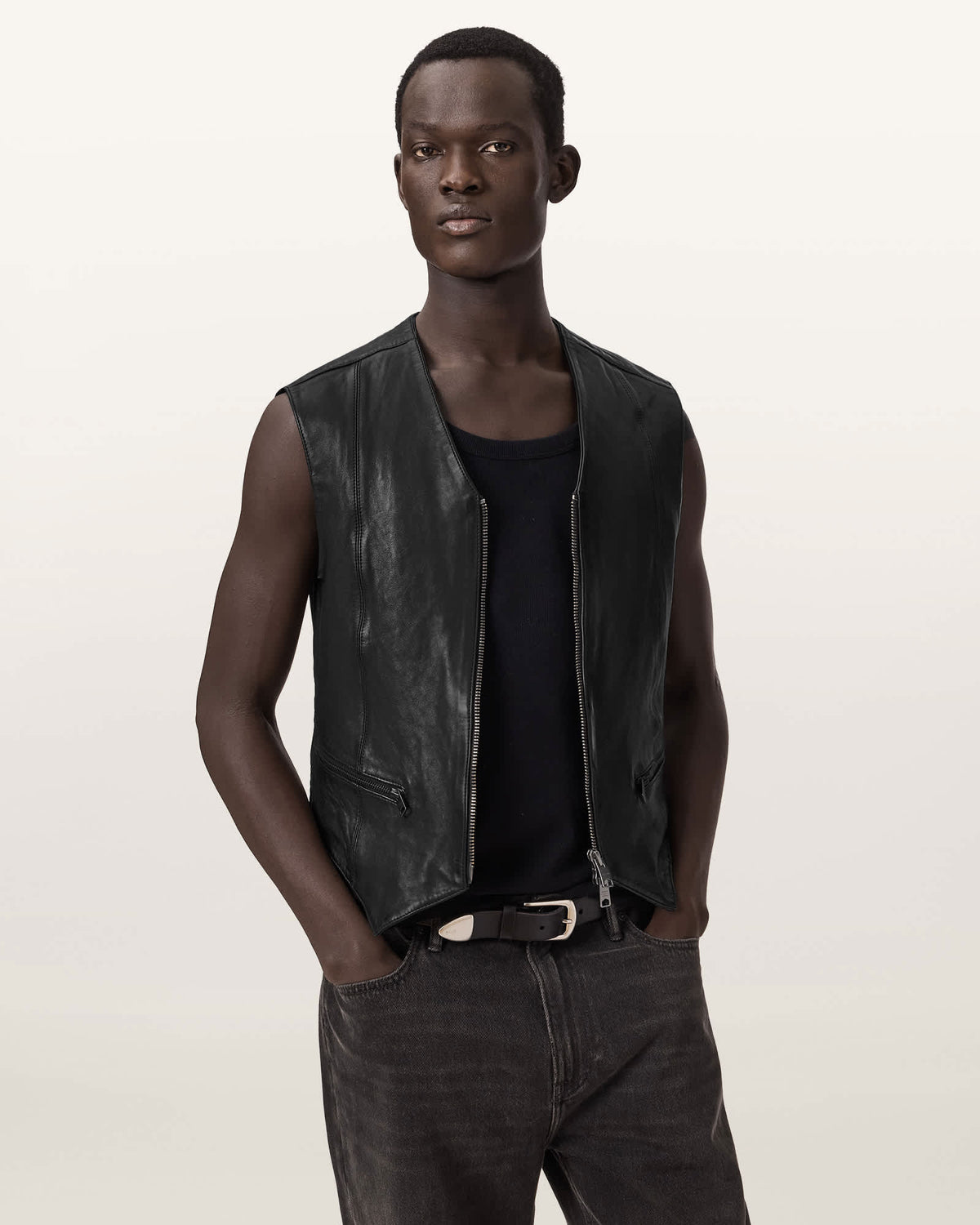 Davies Leather Waistcoat Black