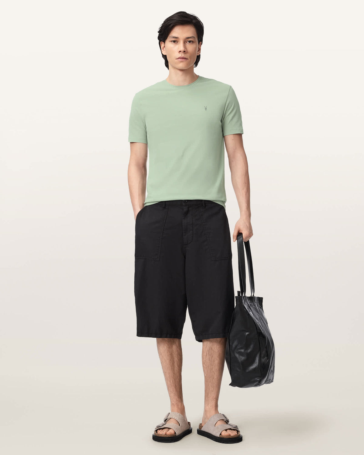 Brace Brushed Cotton Crew Neck T-Shirt CELADON GREEN
