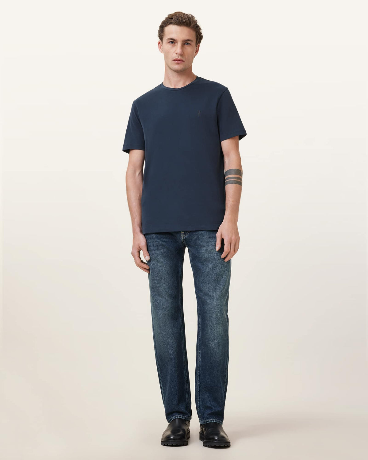 Brace Brushed Cotton Crew Neck T-Shirt NAVY BLUE
