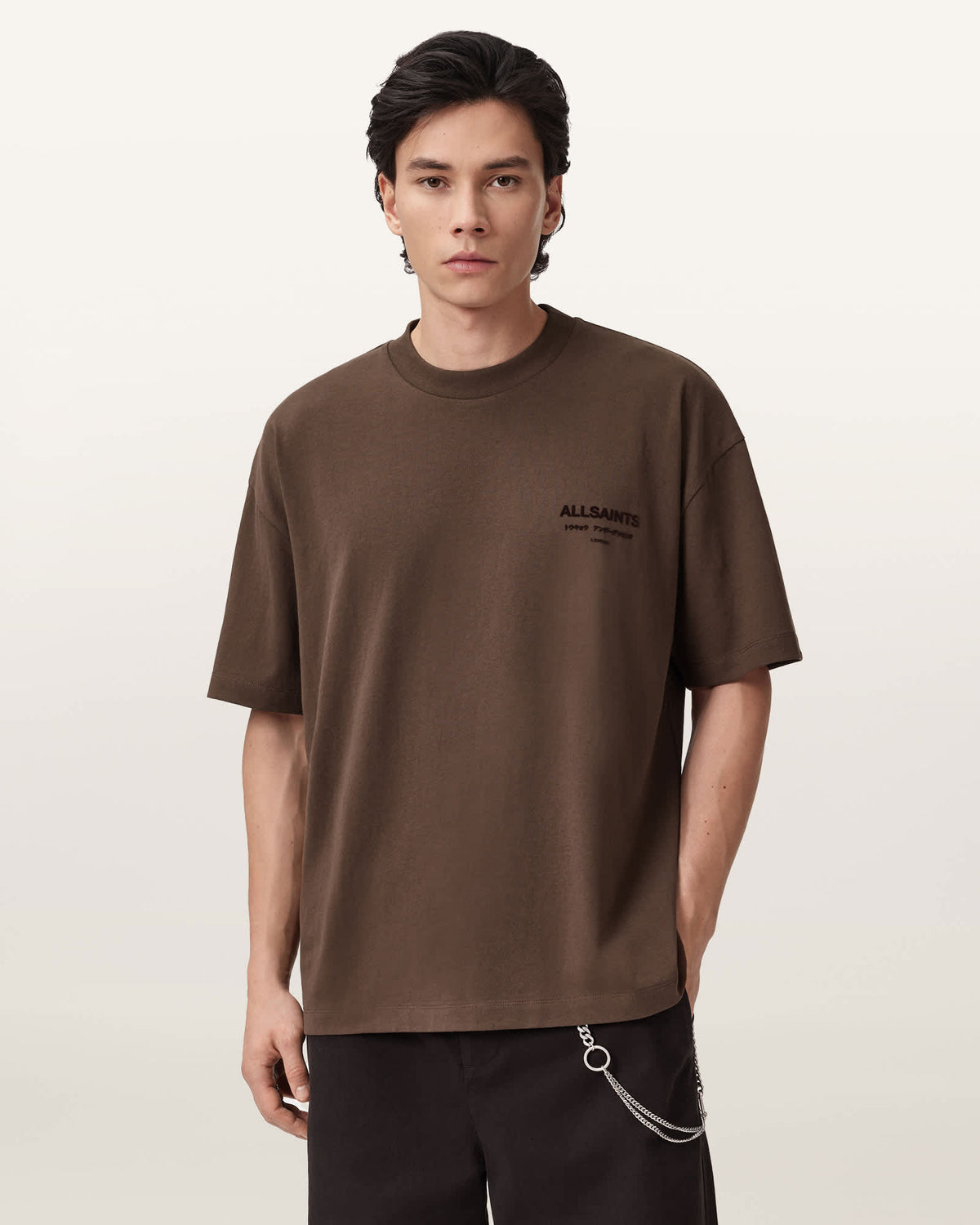 Xander Flocked Logo Oversized T-Shirt Bitter Brown