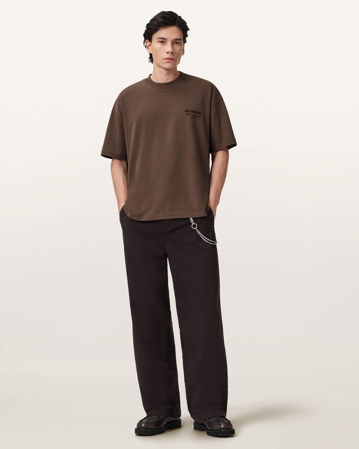 Xander Flocked Logo Oversized T-Shirt Bitter Brown