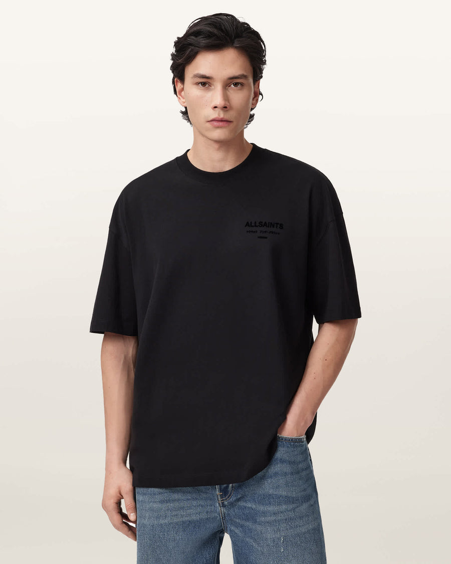 Xander Flocked Logo Oversized T-Shirt Jet Black