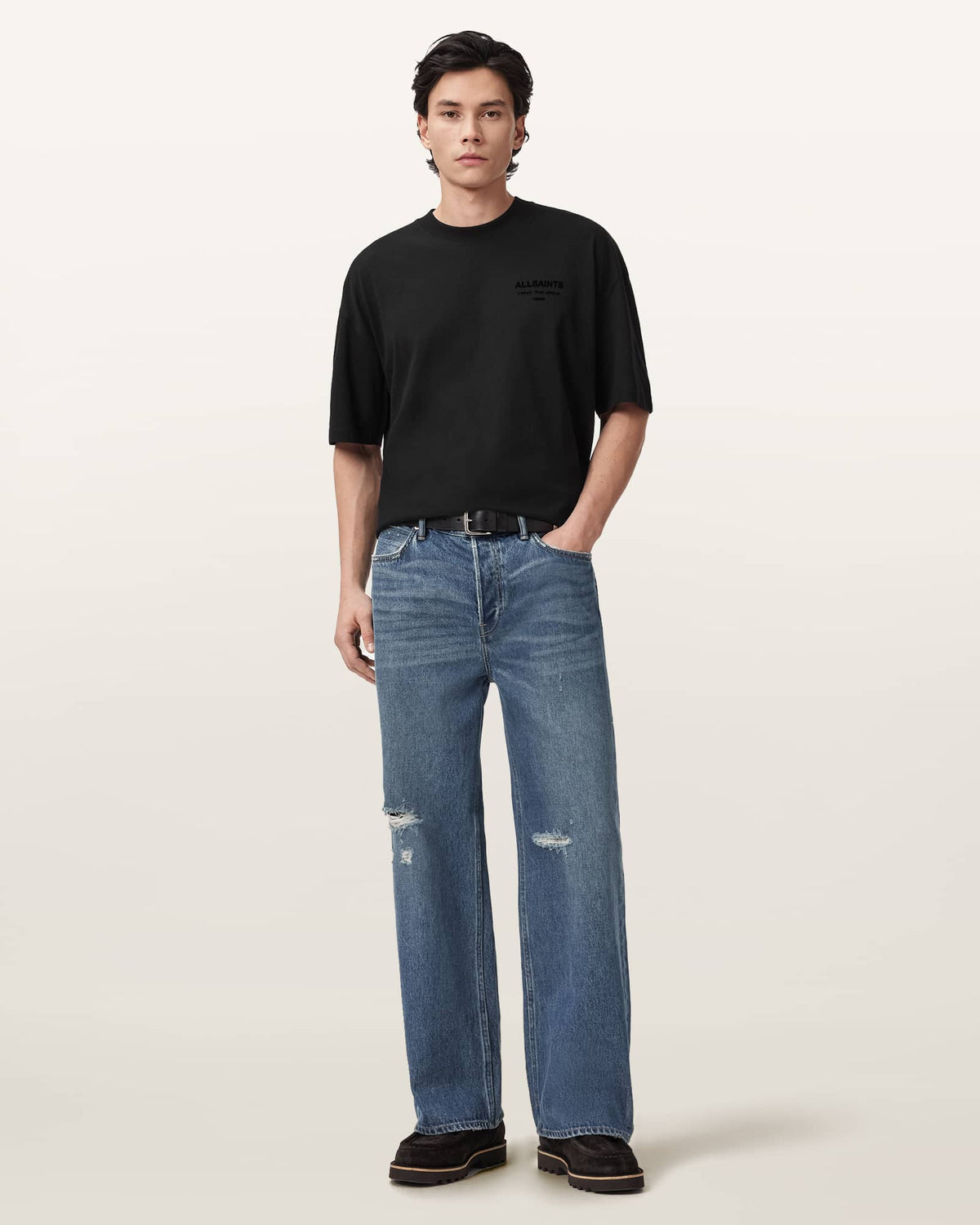 Xander Flocked Logo Oversized T-Shirt Jet Black