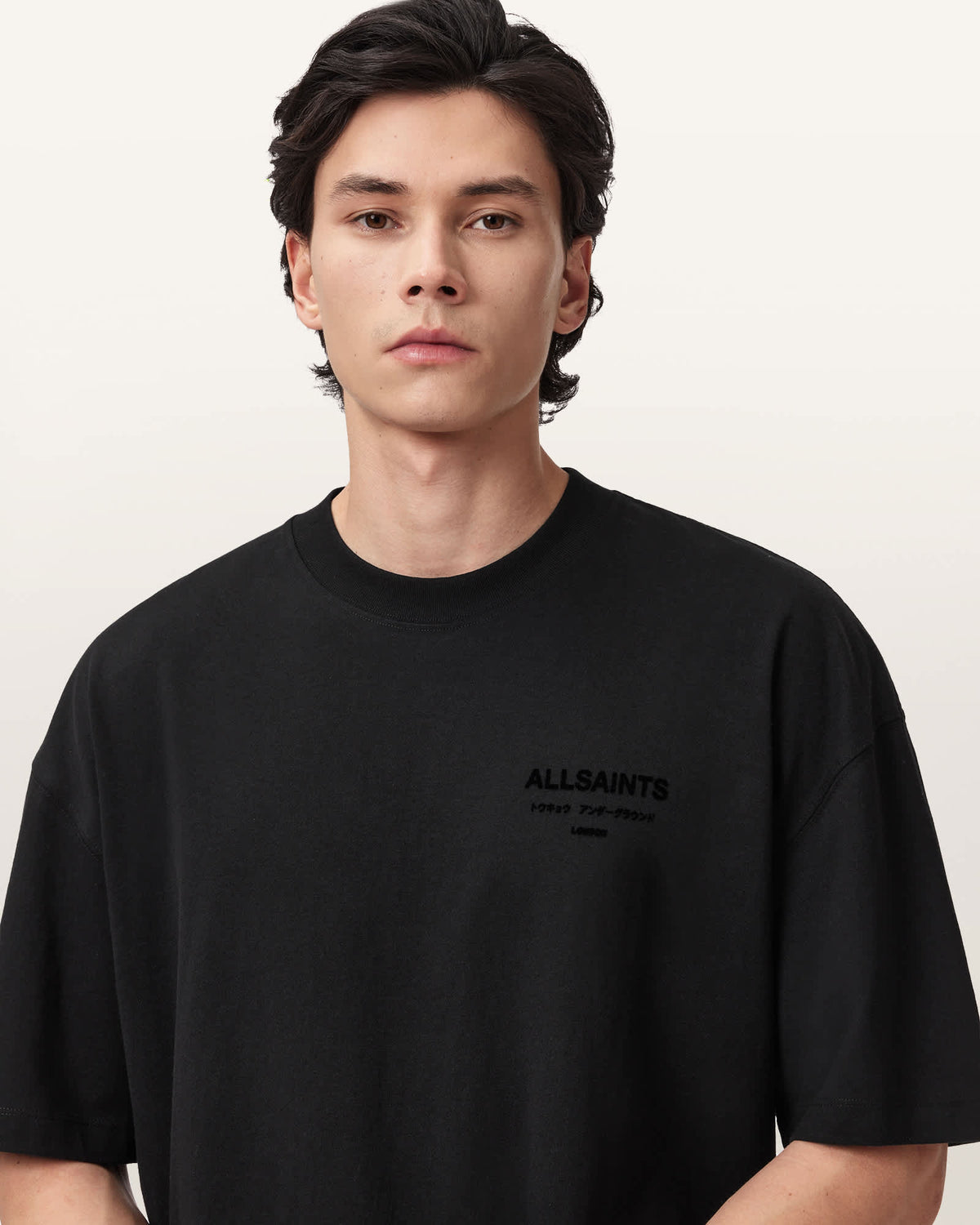Xander Flocked Logo Oversized T-Shirt Jet Black
