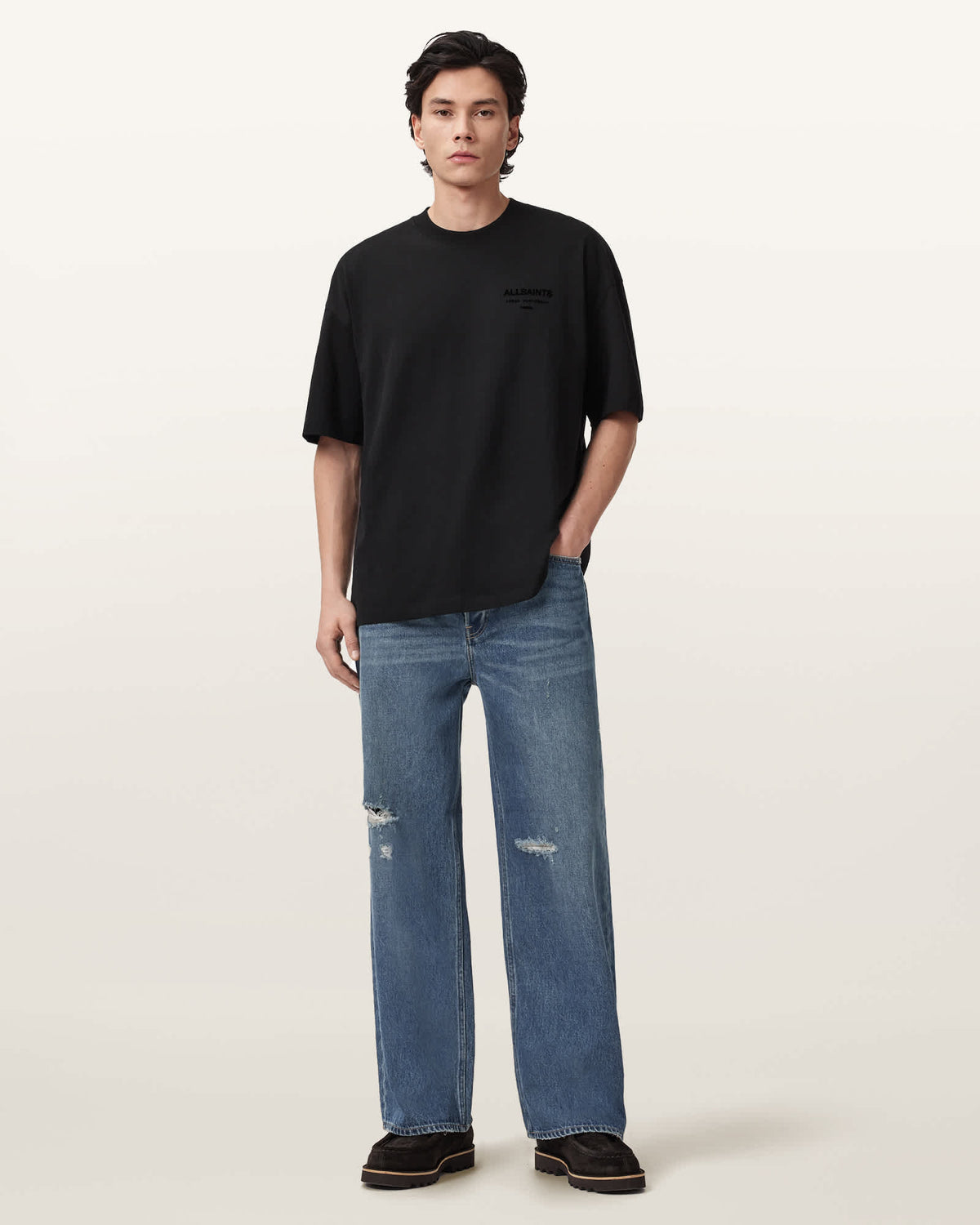 Xander Flocked Logo Oversized T-Shirt Jet Black