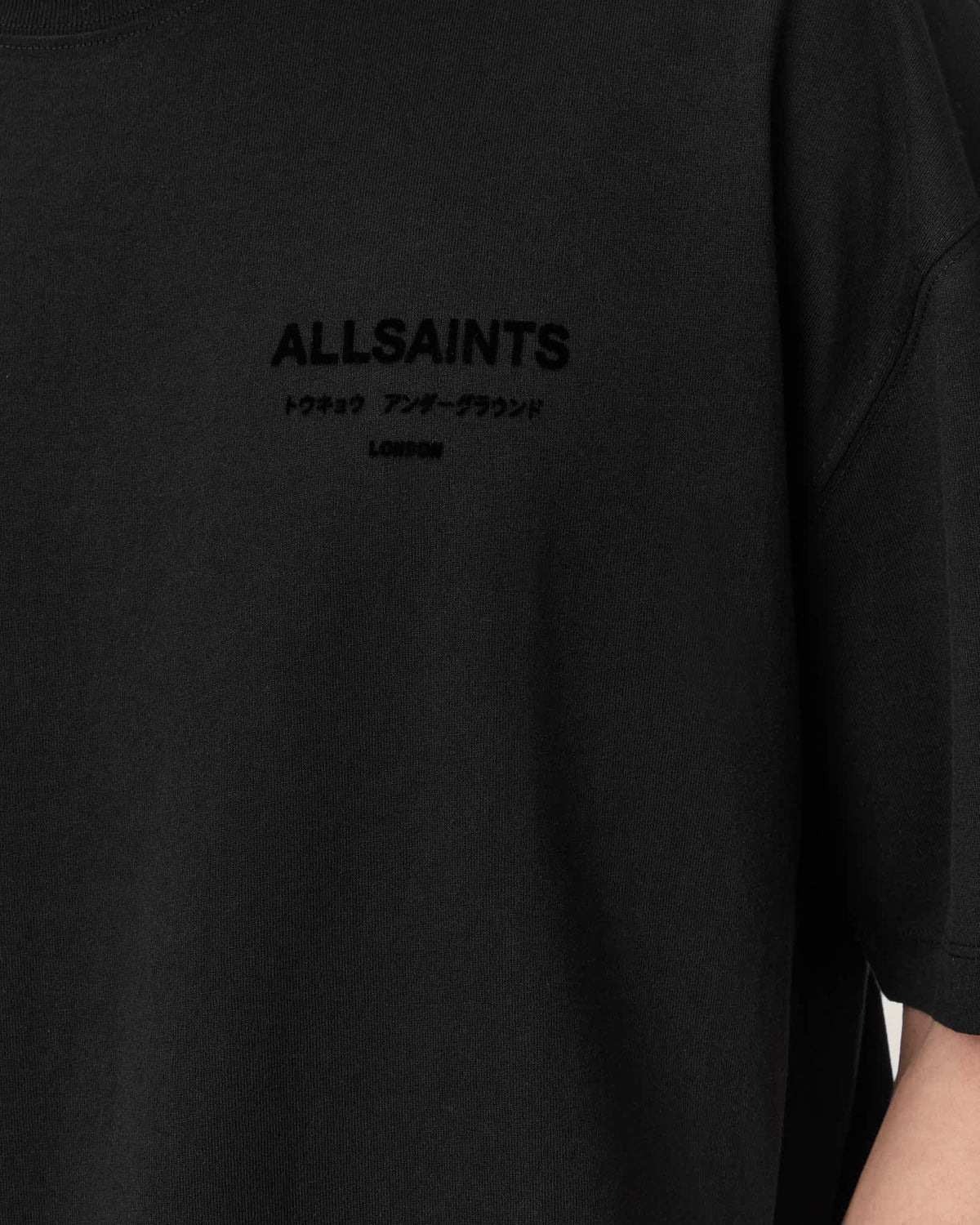 Xander Flocked Logo Oversized T-Shirt Jet Black