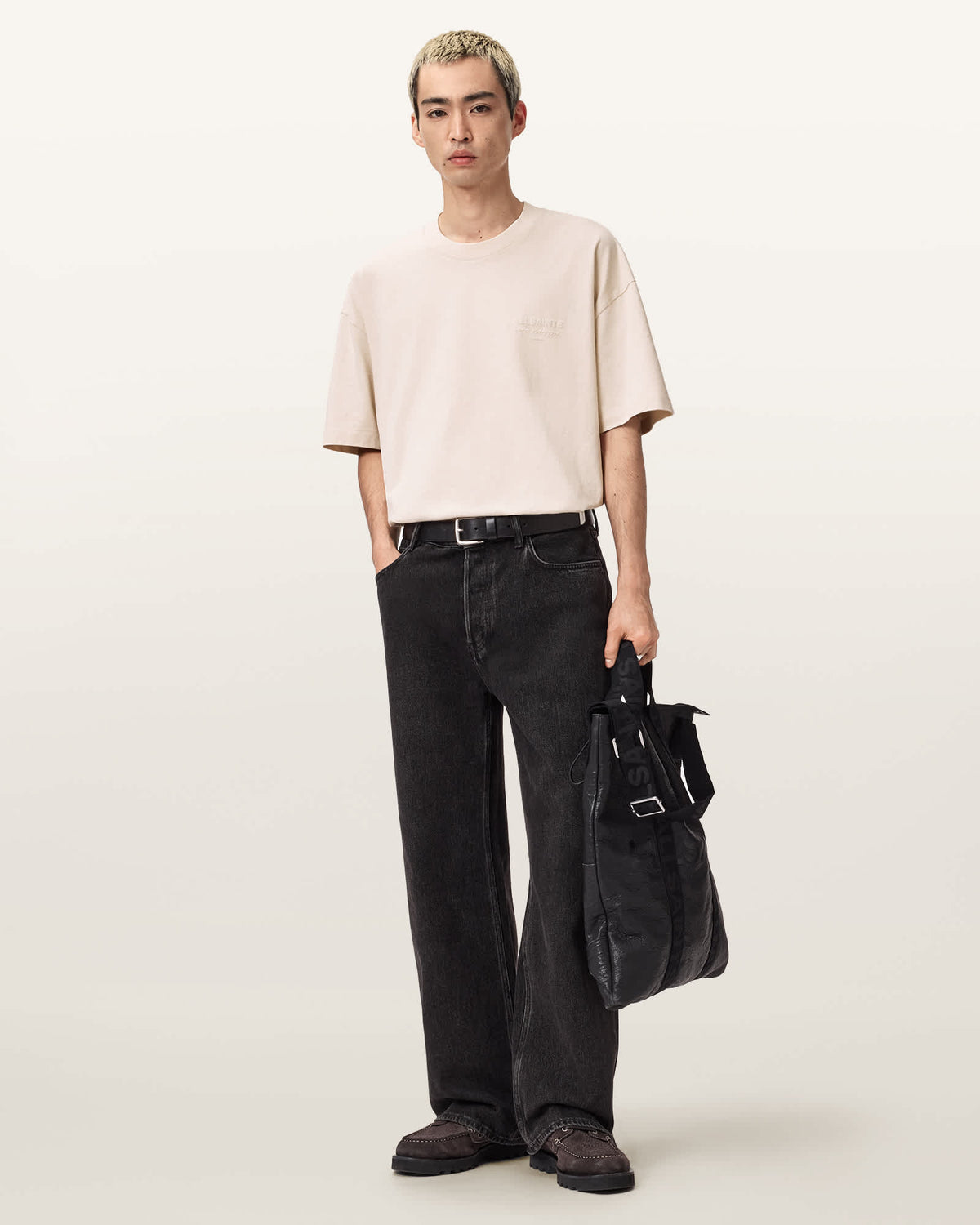 Xander Flocked Logo Oversized T-Shirt MUTED WHITE