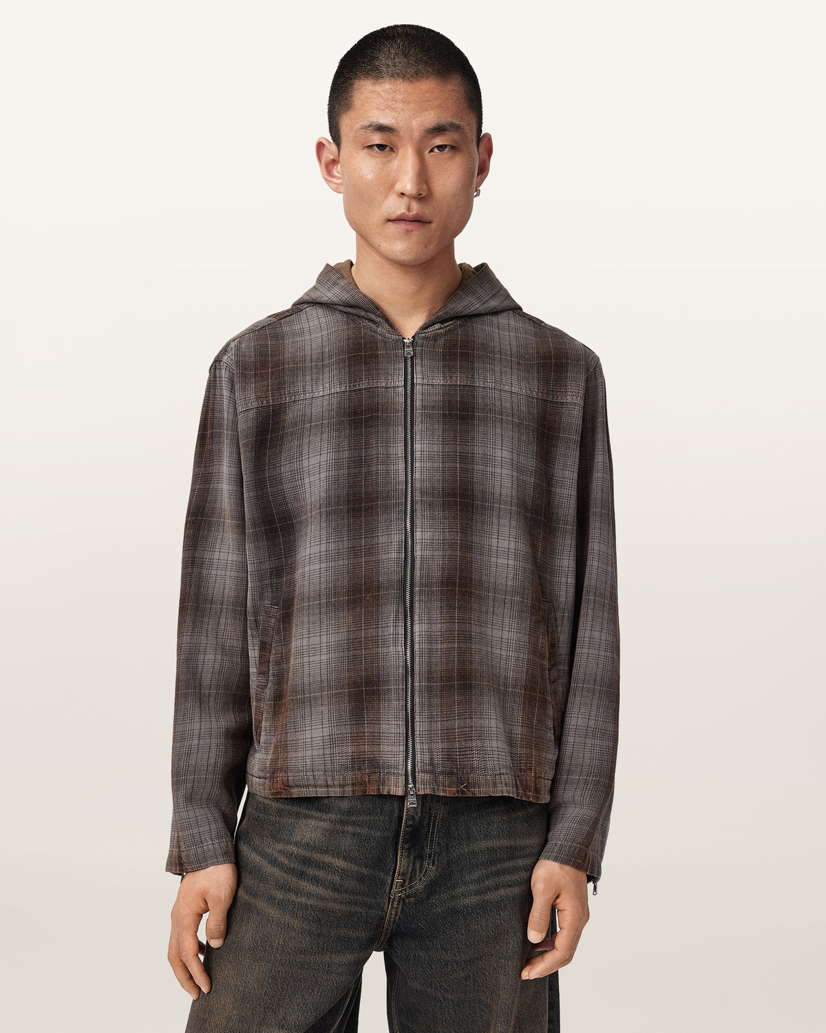 Santo Check Zip Up Hooded Shirt