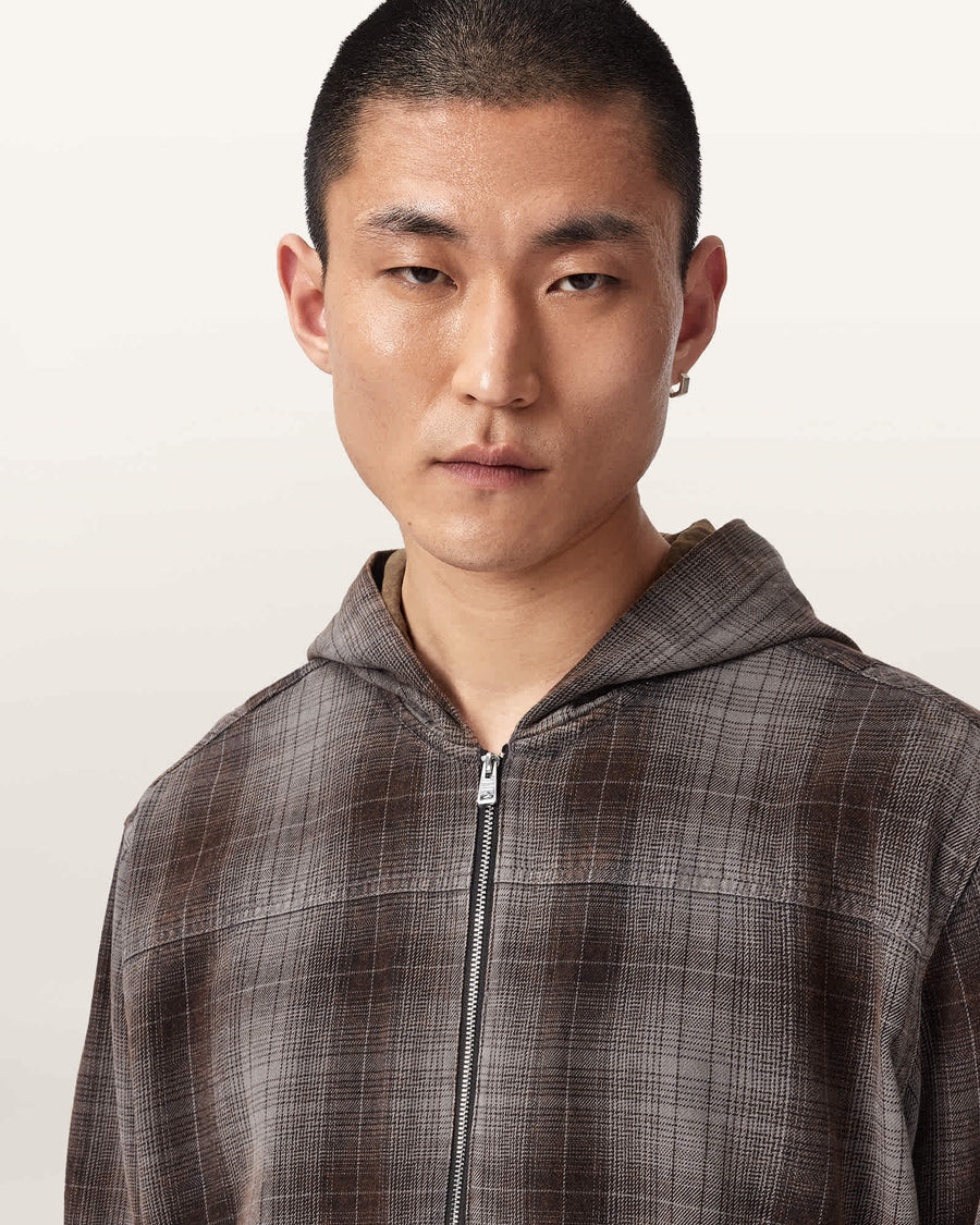 Santo Check Zip Up Hooded Shirt SHALE GREY