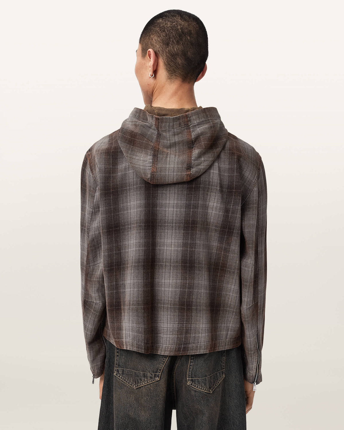 Santo Check Zip Up Hooded Shirt SHALE GREY