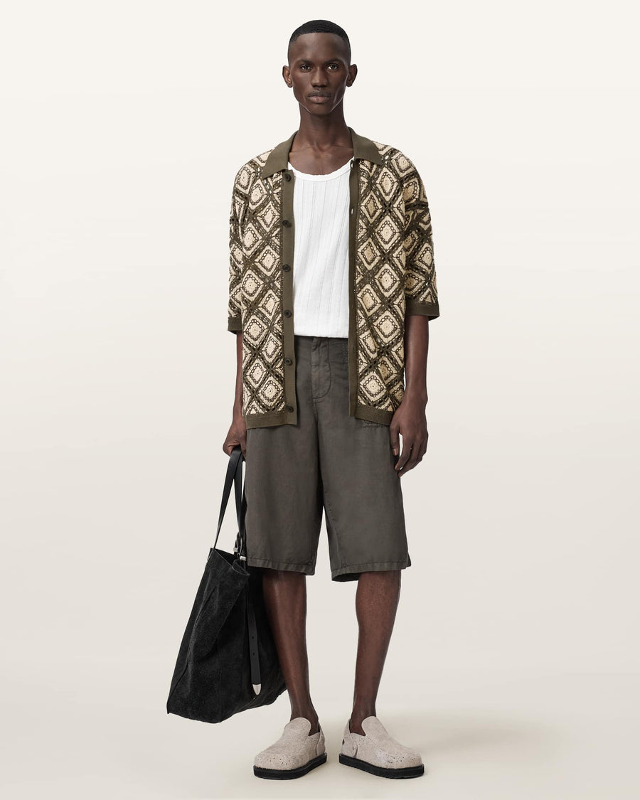 Morena Short Sleeve Collared Cardigan PITCH GREEN