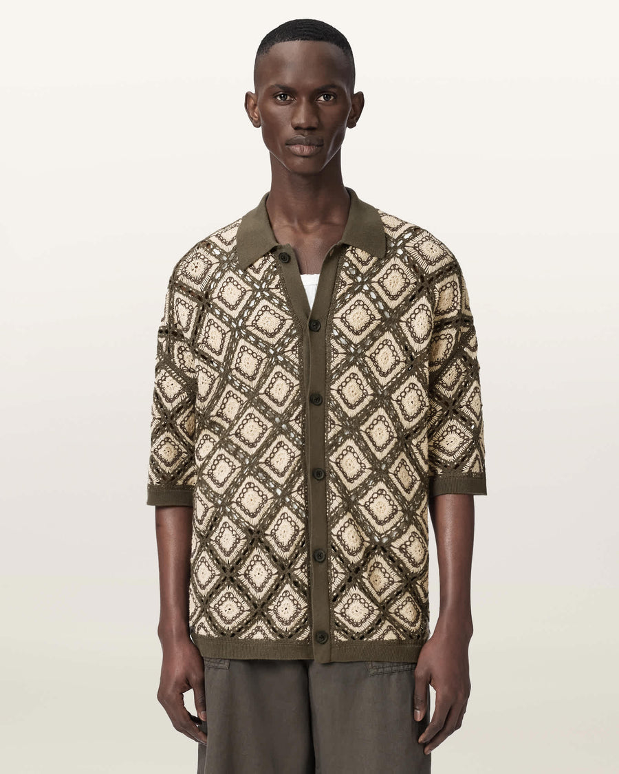 Morena Short Sleeve Collared Cardigan PITCH GREEN
