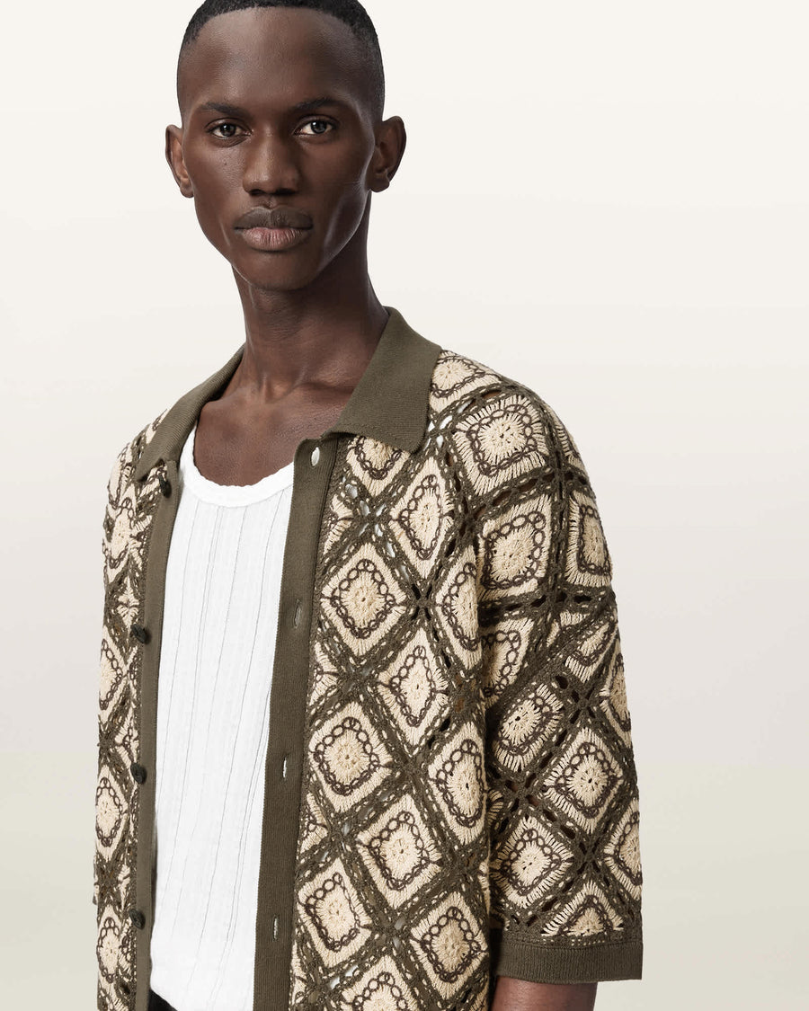 Morena Short Sleeve Collared Cardigan PITCH GREEN