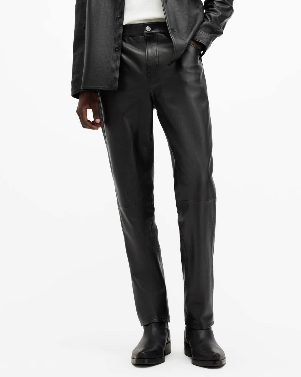 Lynch Straight Fit Leather Trousers Black