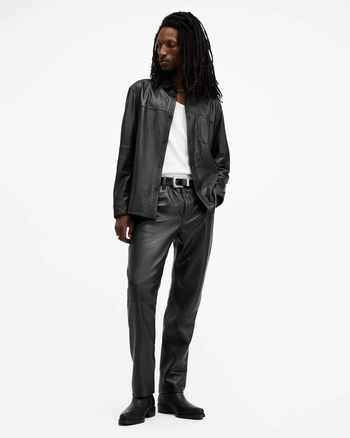Lynch Straight Fit Leather Trousers Black