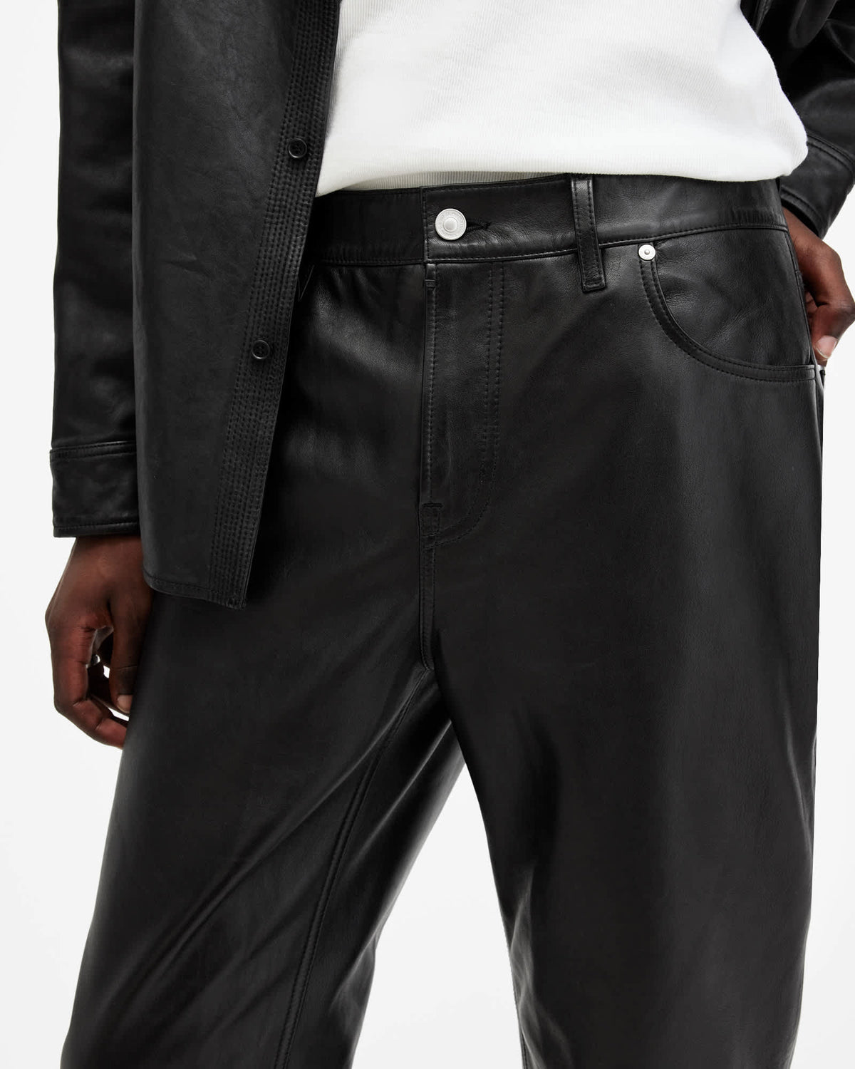 Lynch Straight Fit Leather Trousers Black
