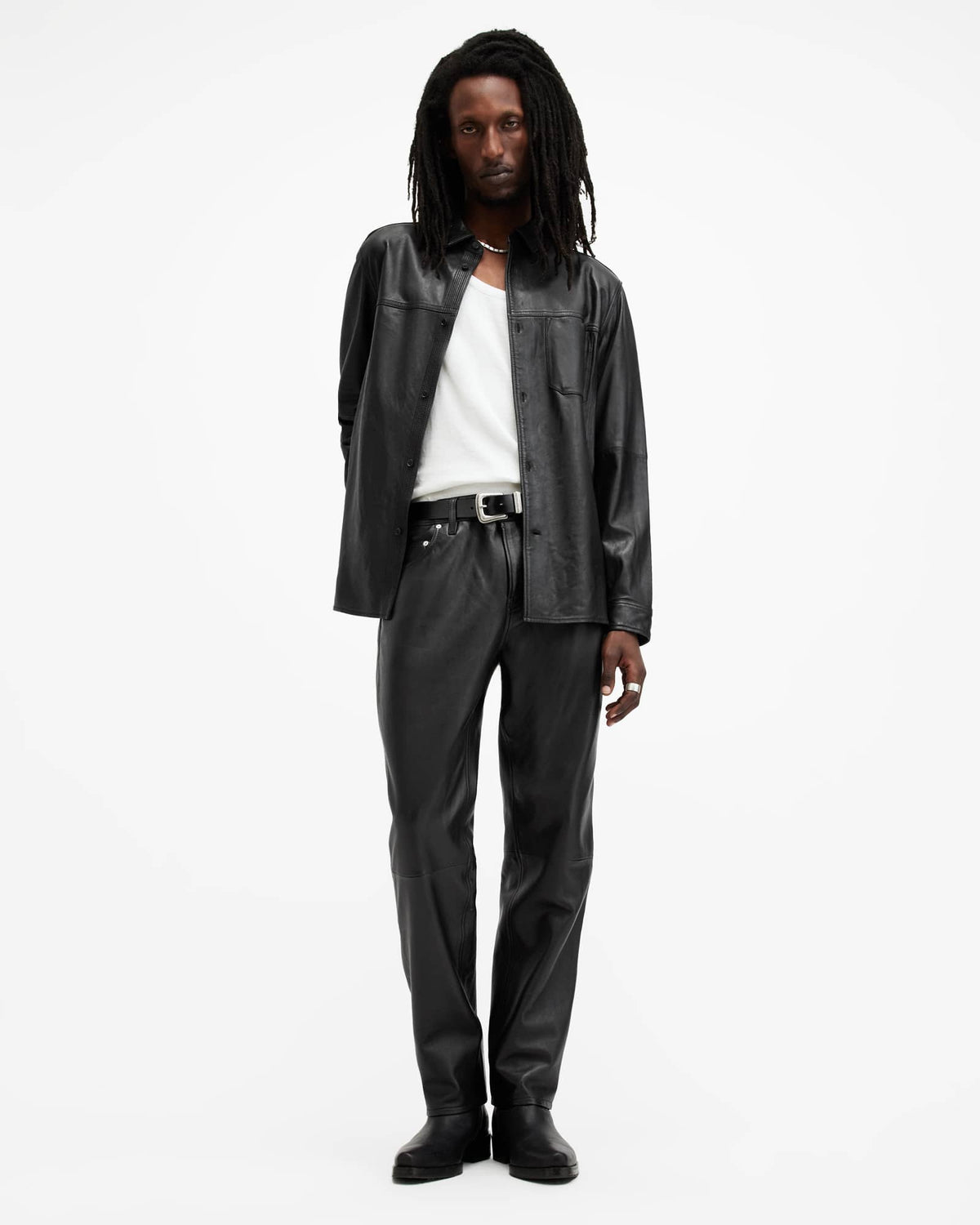 Lynch Straight Fit Leather Trousers Black