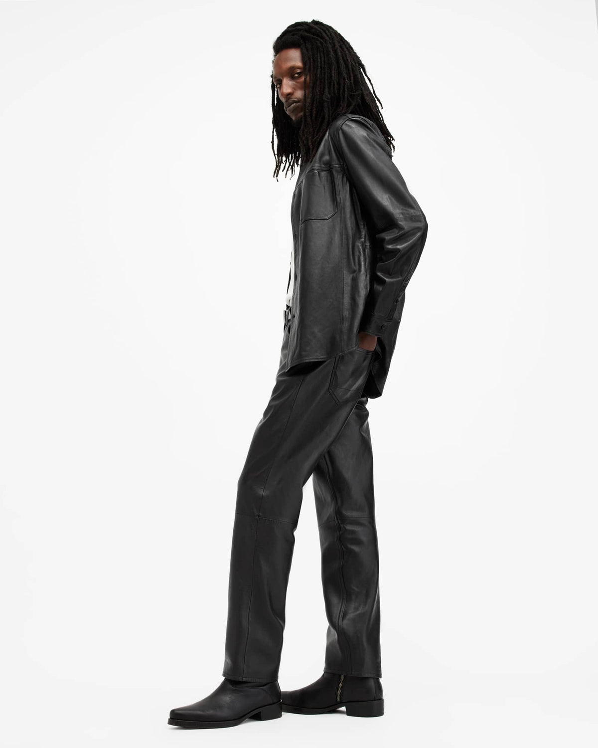 Lynch Straight Fit Leather Trousers Black