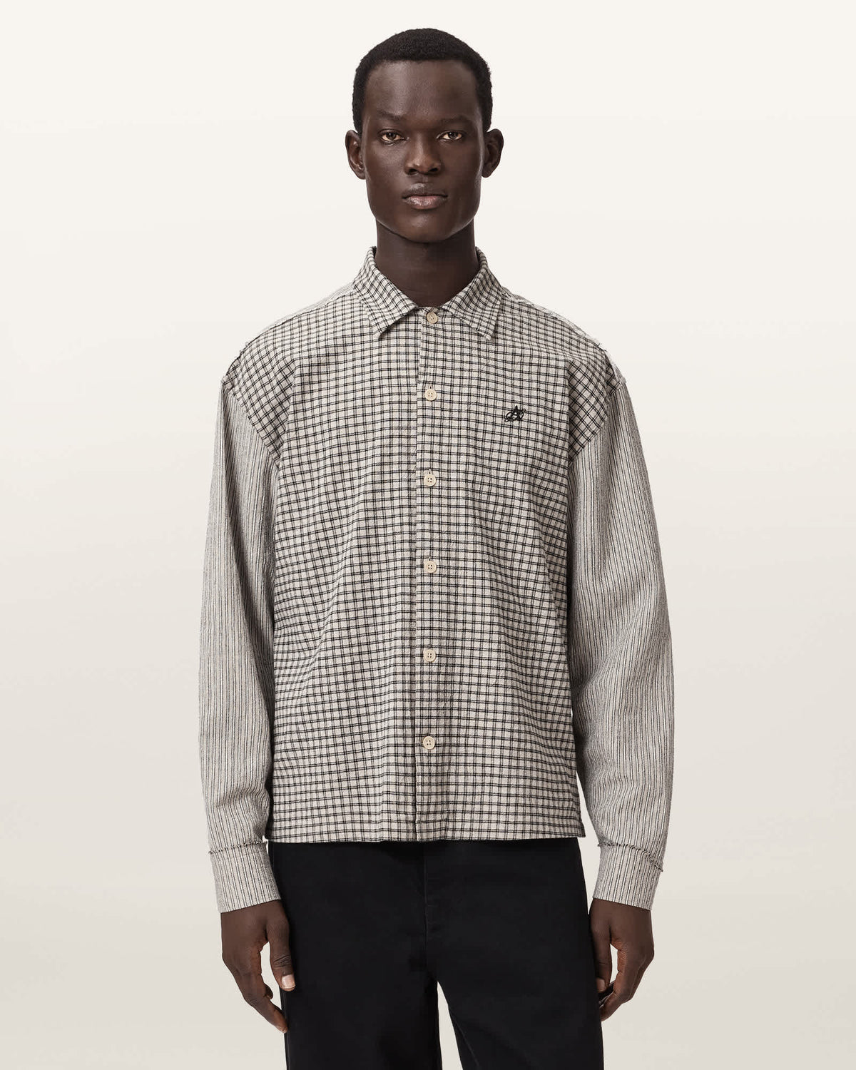 Kage Oversized Long Sleeve Check Shirt OAT WHITE