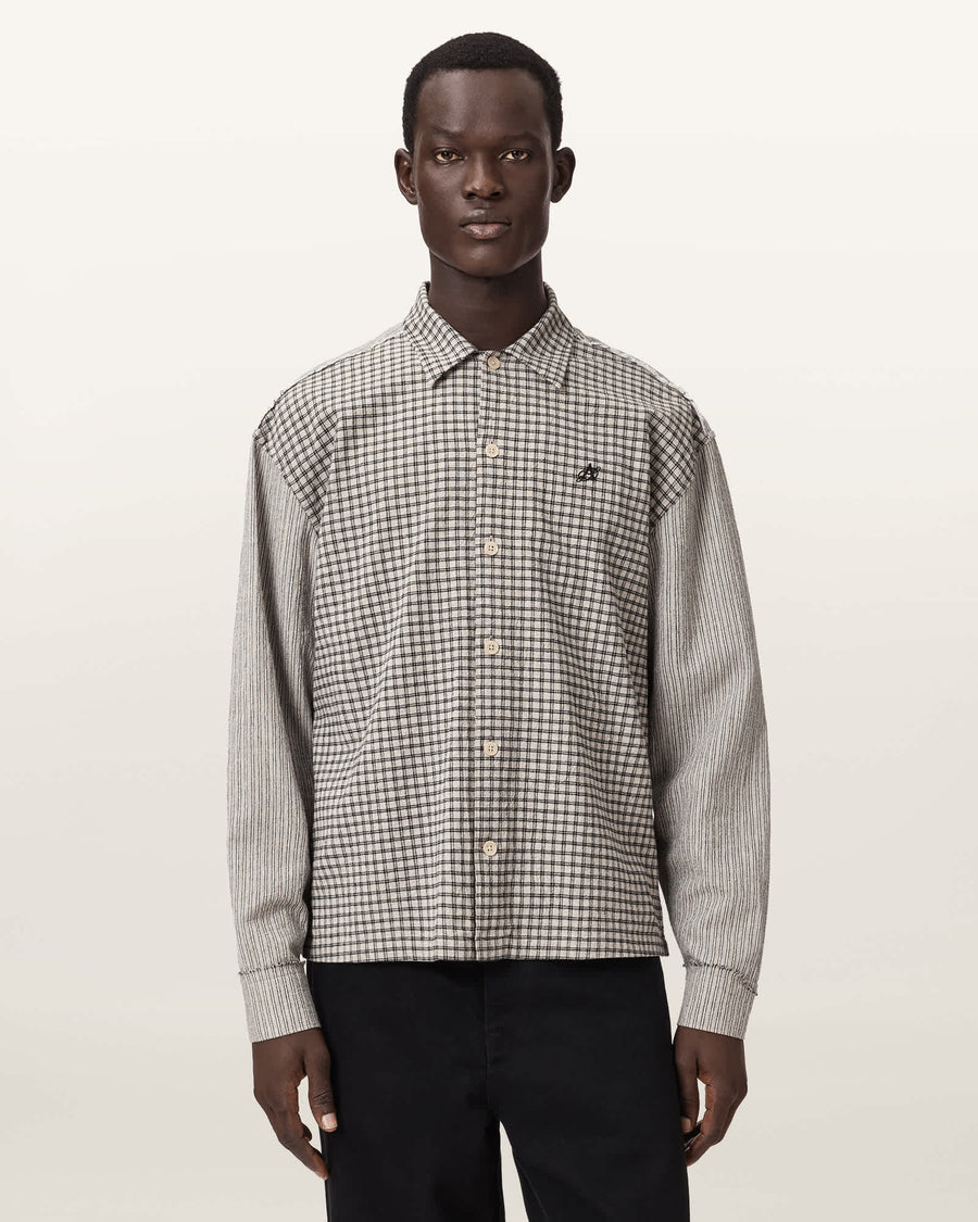 Kage Oversized Long Sleeve Check Shirt OAT WHITE