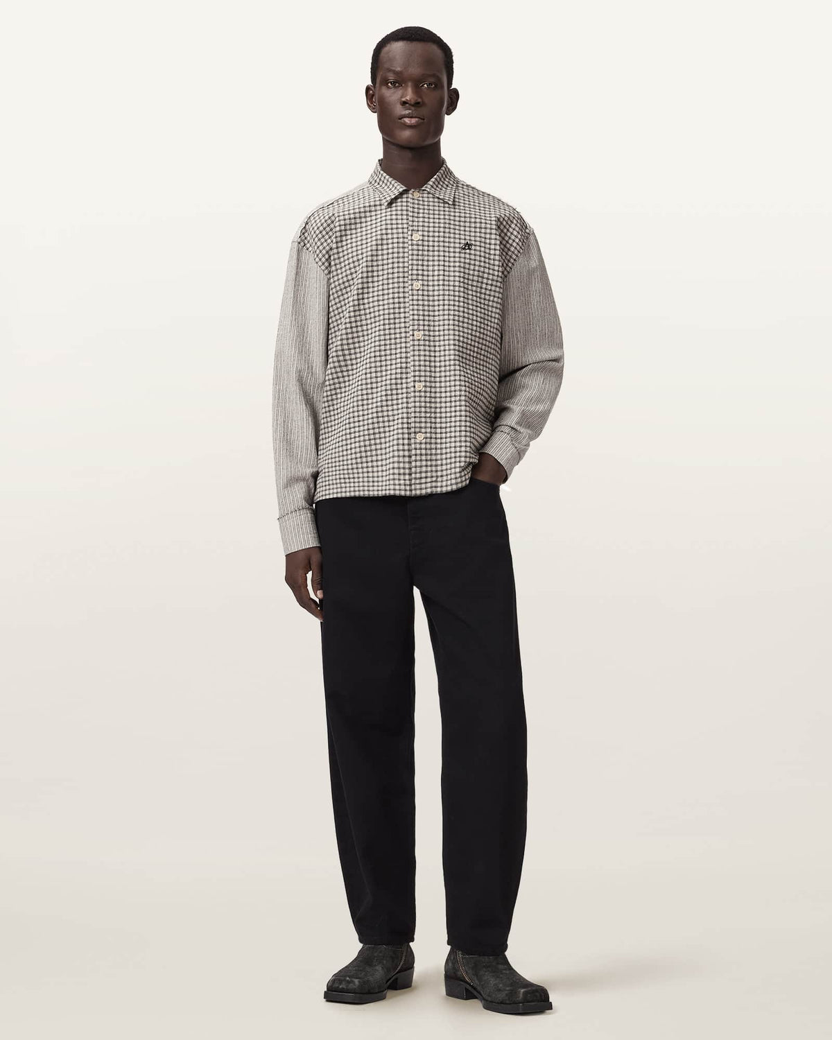 Kage Oversized Long Sleeve Check Shirt OAT WHITE