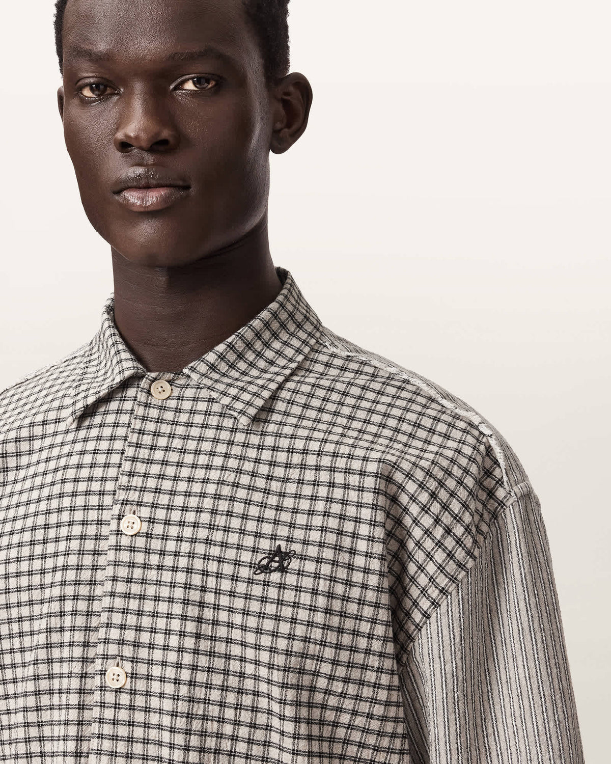 Kage Oversized Long Sleeve Check Shirt OAT WHITE