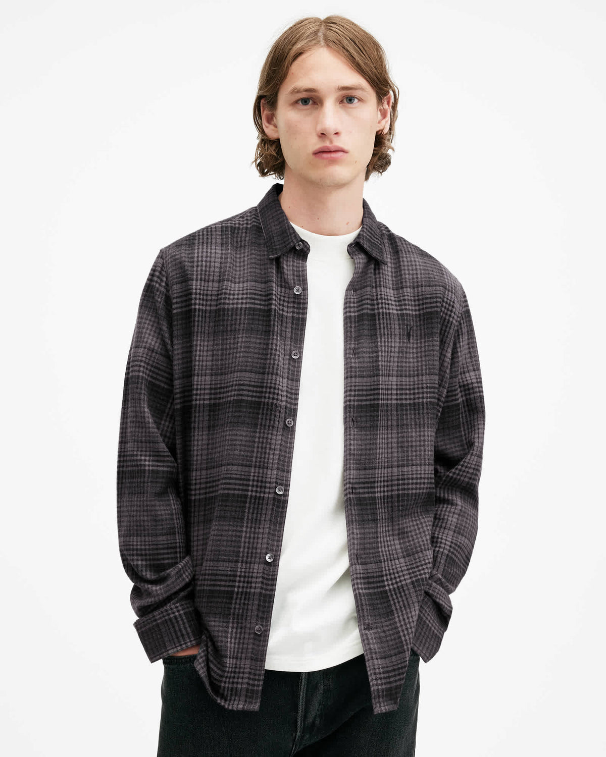 Sonik Brushed Checked Relaxed FIt Shirt Grey