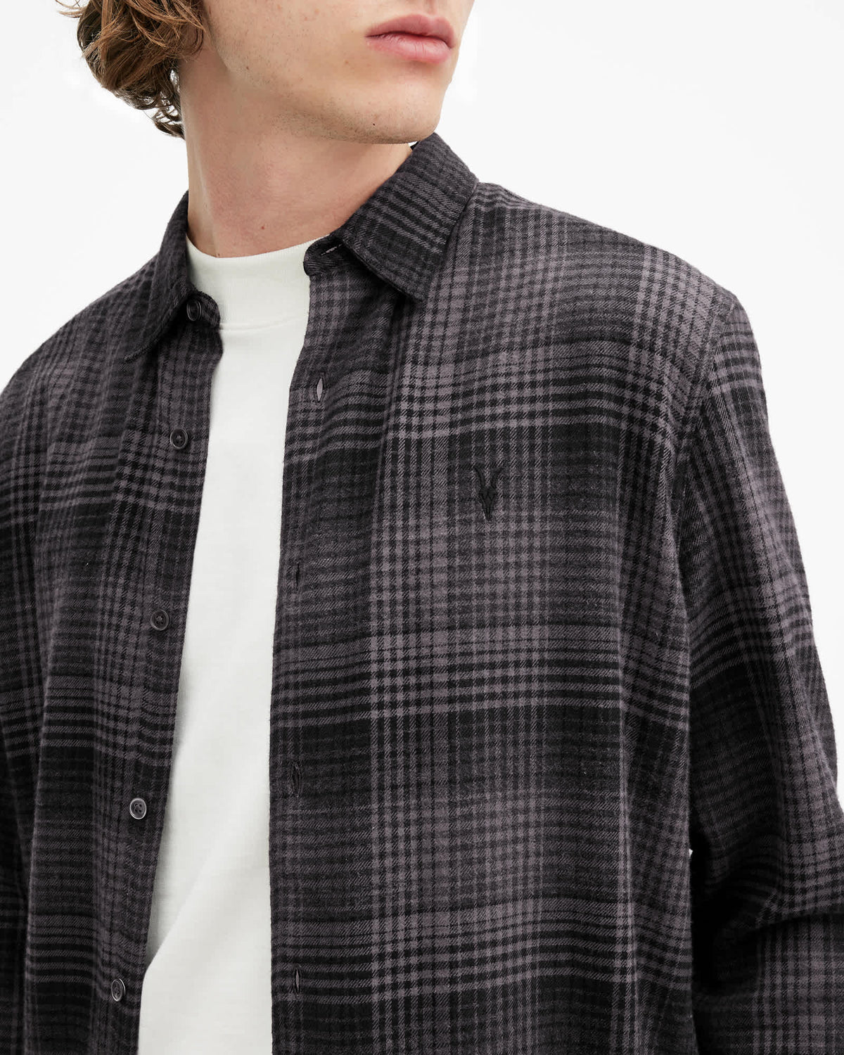 Sonik Brushed Checked Relaxed FIt Shirt Grey