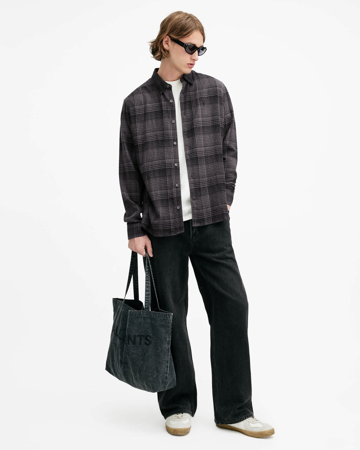 Sonik Brushed Checked Relaxed FIt Shirt Grey