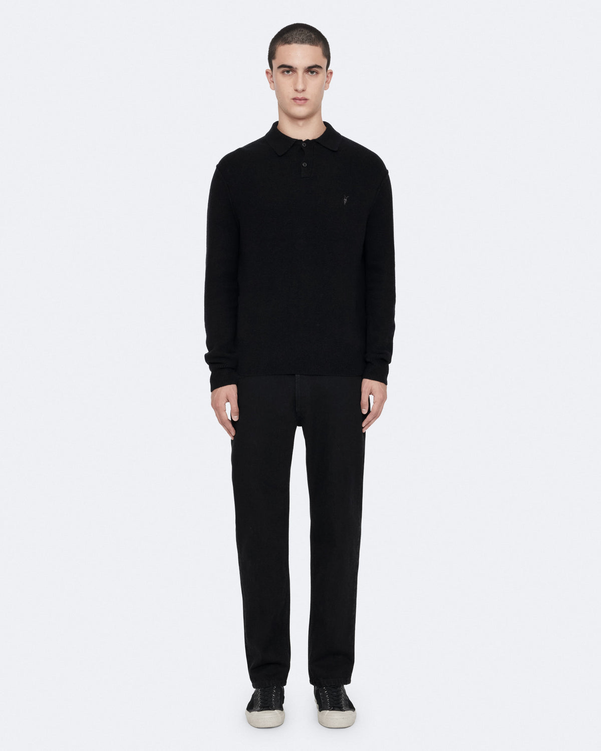 Statten Long-Sleeve Ramskull Polo Shirt Black