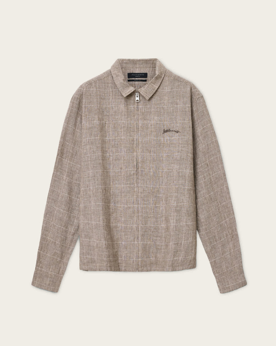 Keal Linen Blend Embroidered Check Jacket SEDIMENT BROWN